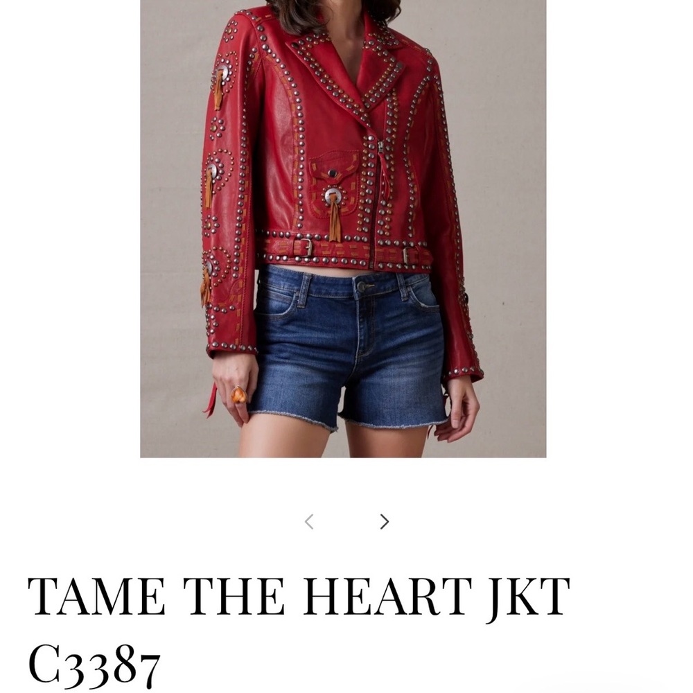 DOUBLE D RANCH small Tame The Heart Red Studded Leather Jacket WORN ONE OUTING